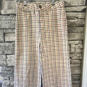Madewell Cream Plaid Wide-Leg Pants